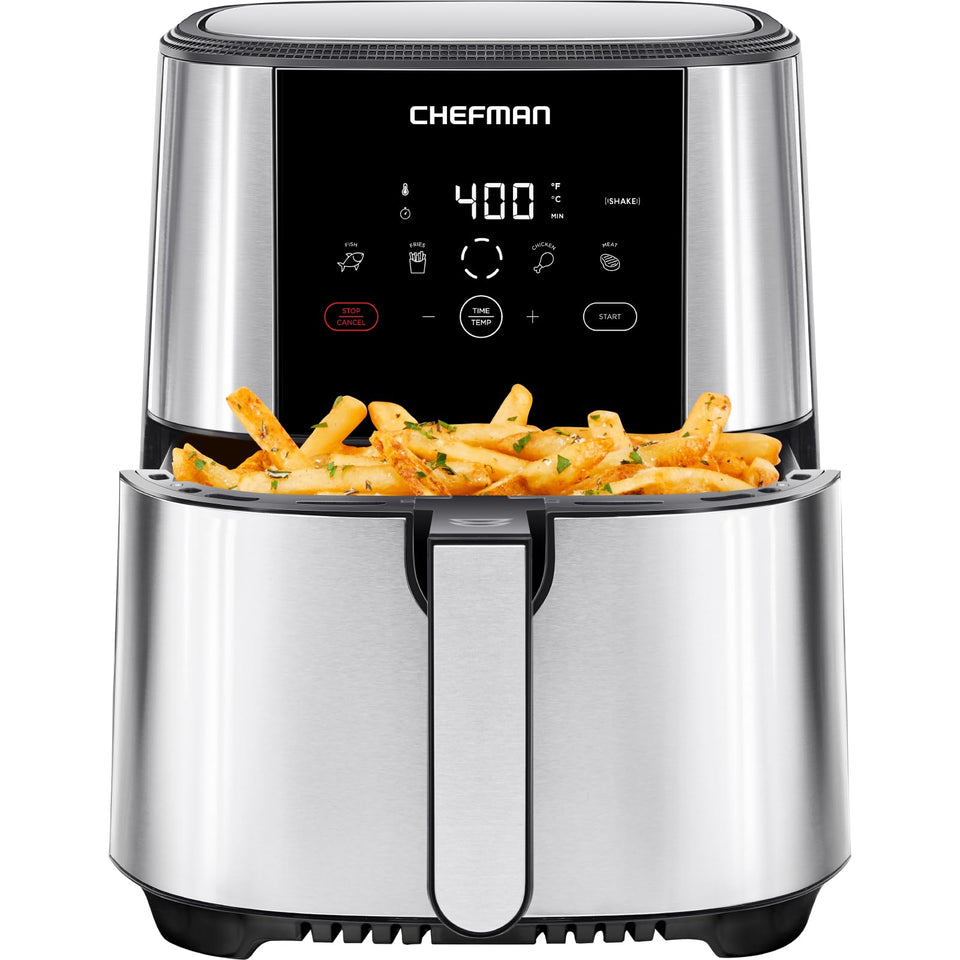 Chefman TurboFry Touch air fryer front view for quick family meals.