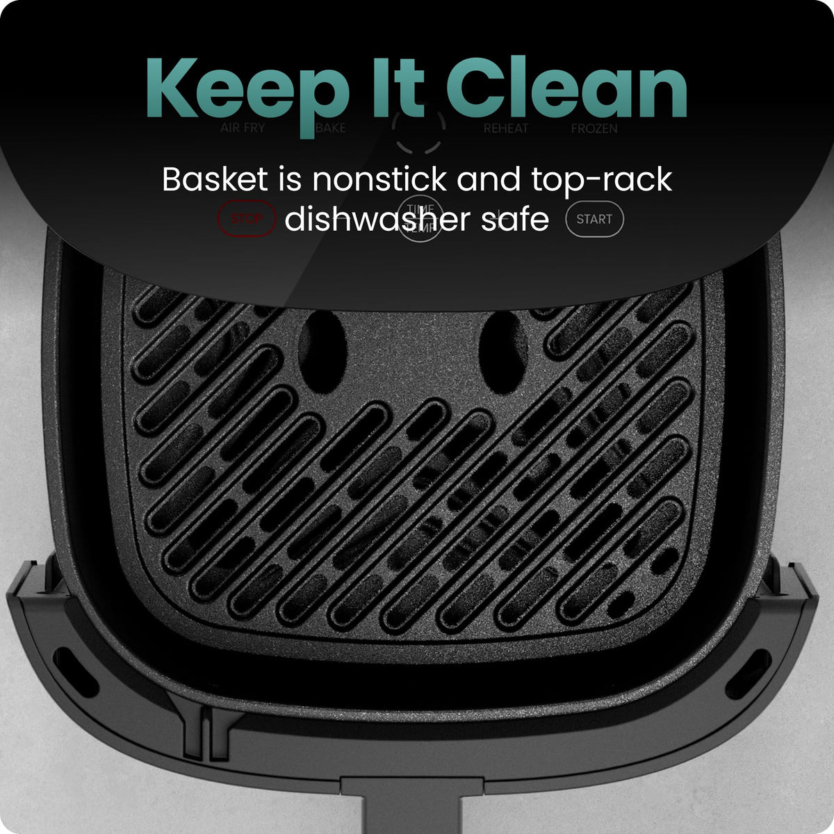 Chefman TurboX dishwasher-safe-basket demonstrates easy cleanup after meals.