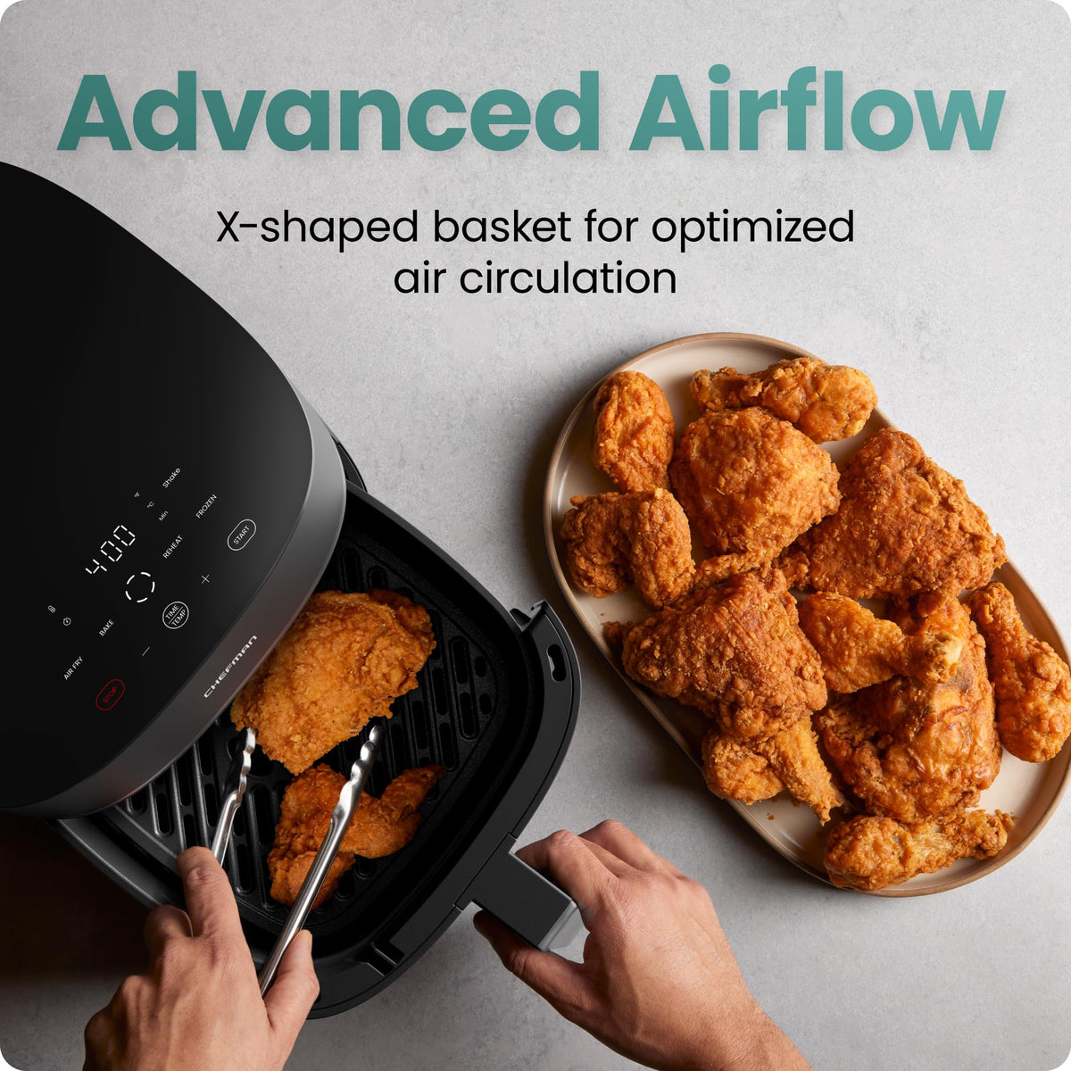 Chefman TurboX wings-crisp image shows evenly cooked chicken wings.