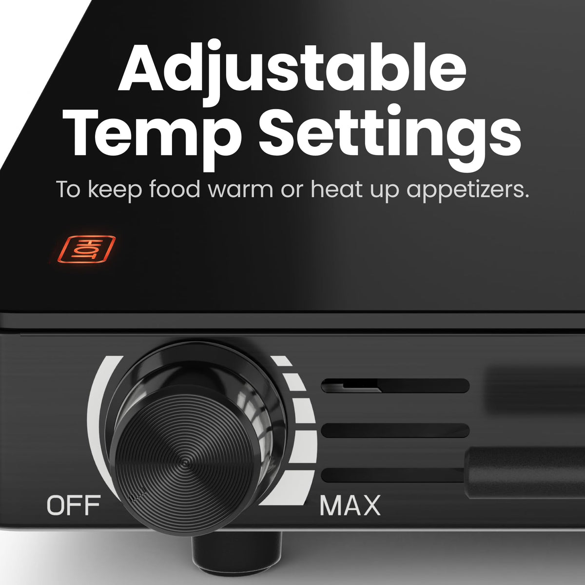 Chefman warming tray in a sleek black finish for any table setting.