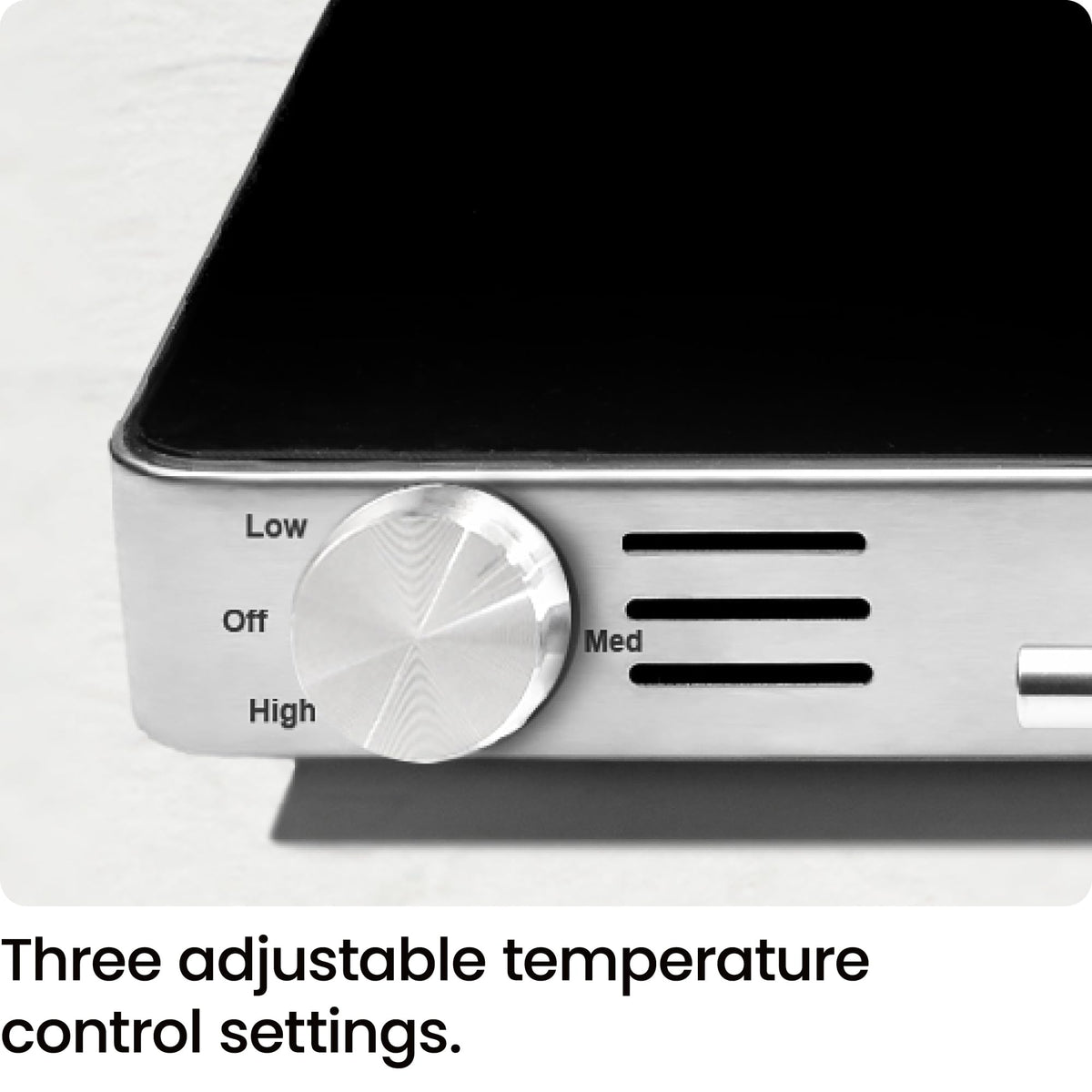 Chefman warming tray cool-touch handles enable safe, easy transport.