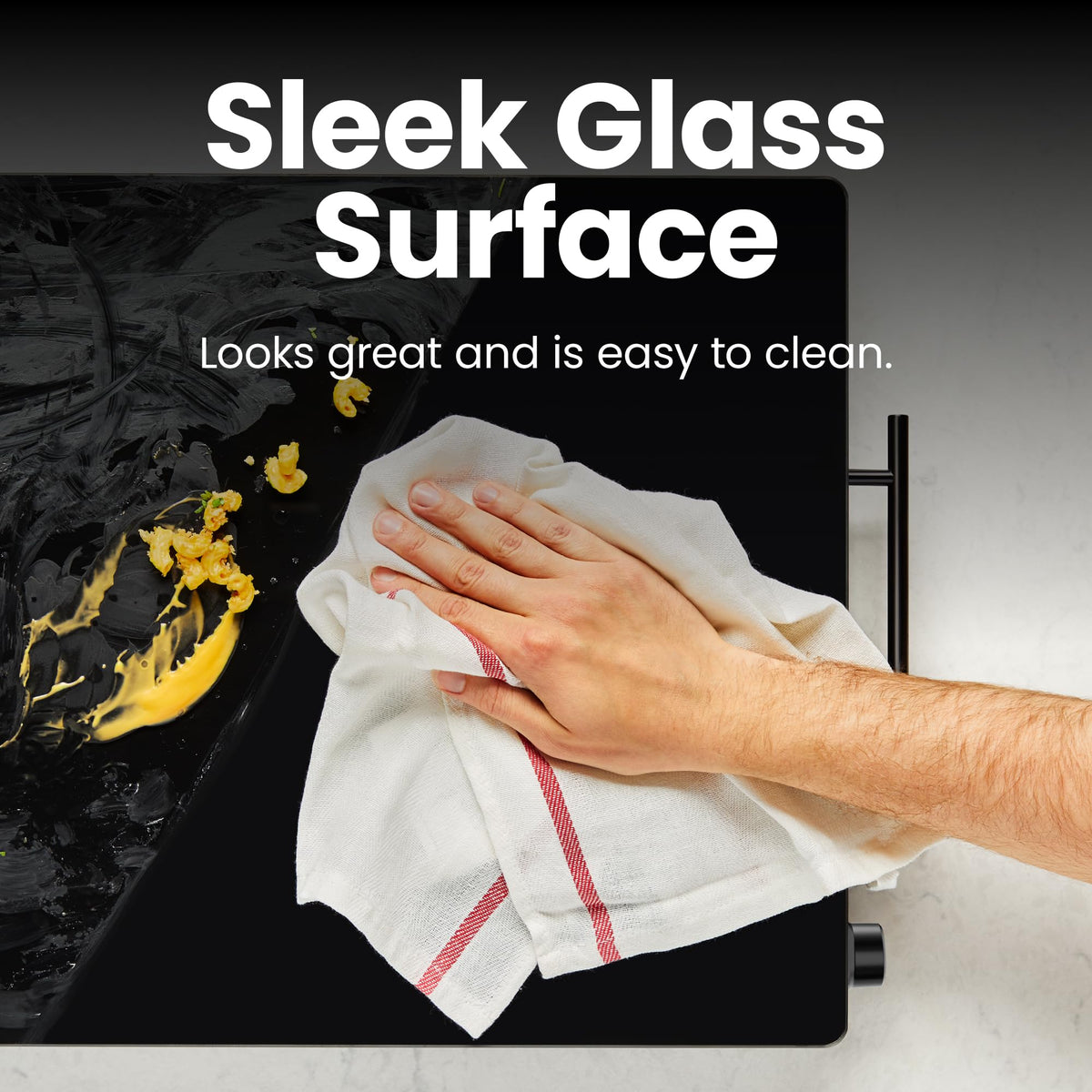 Chefman glass-top surface is easy to wipe after busy catering or meals.