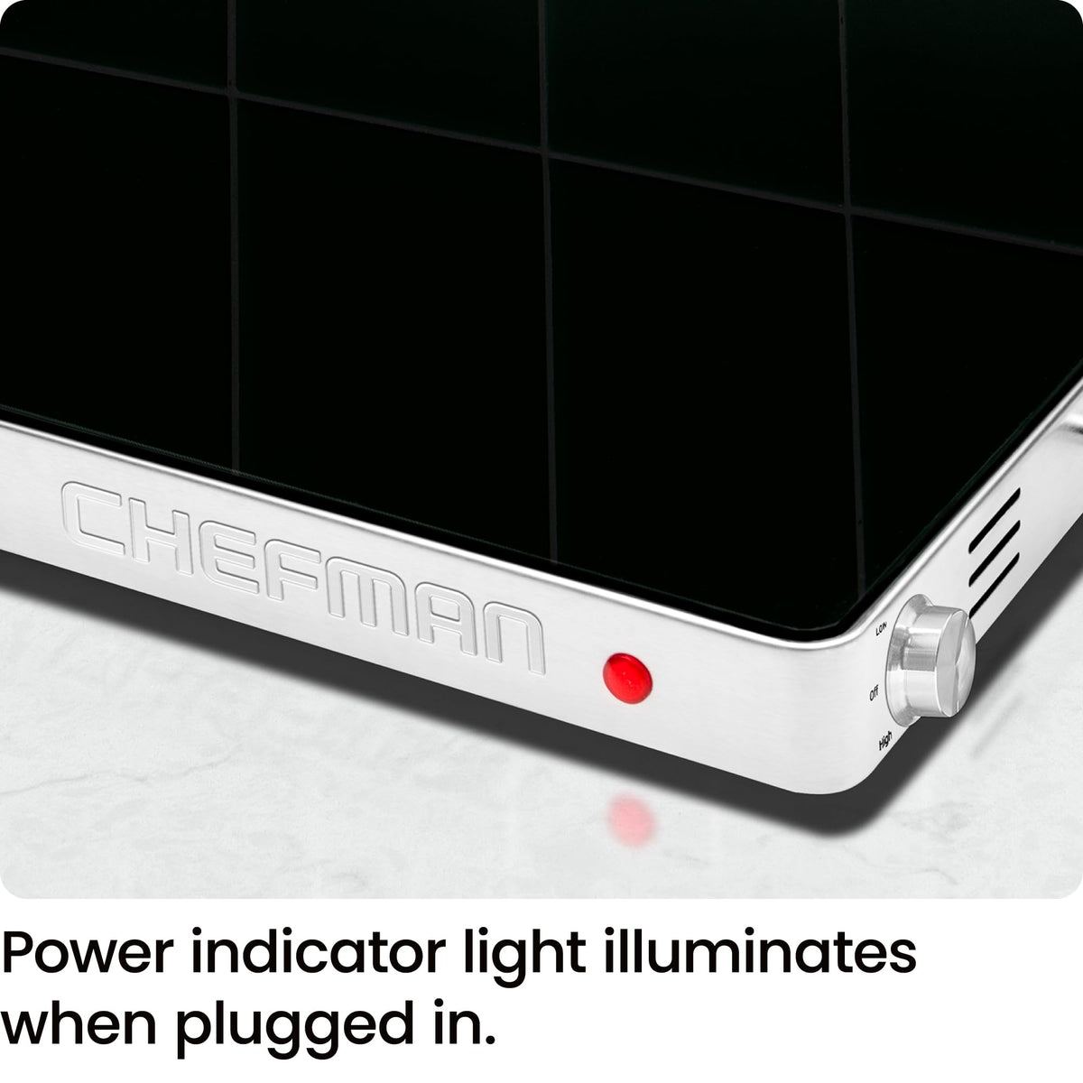 Chefman warming tray works with heat-safe cookware for flexibility.