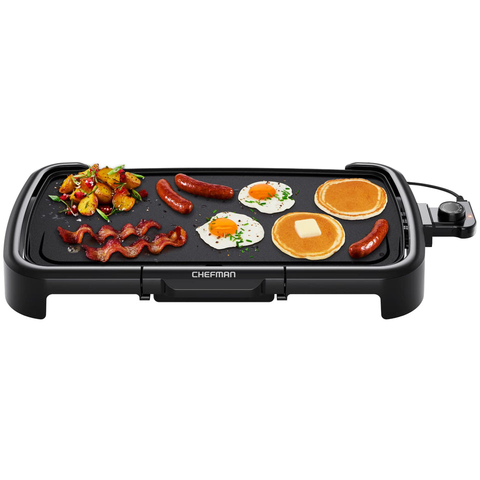Chefman XL griddle showing the 10x20 inch cooking surface for family meals