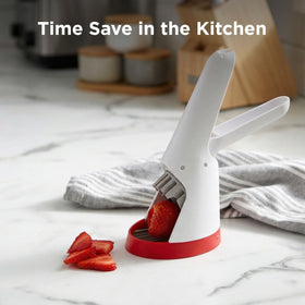 Chef'n Strawberry Slicester supports quick, family-friendly prep sessions.