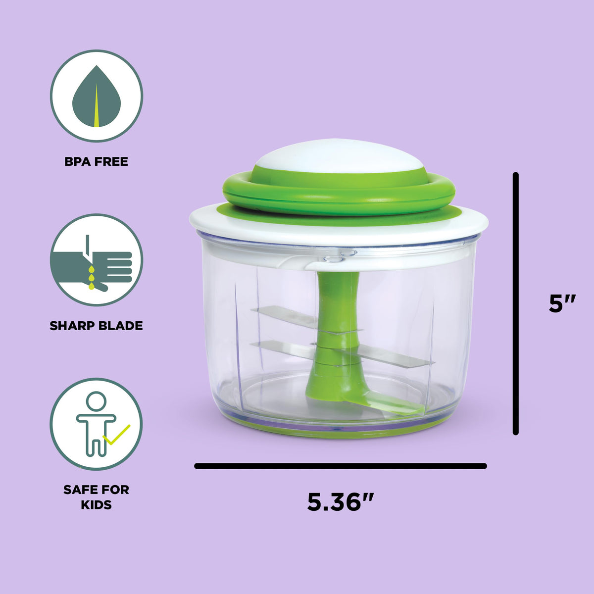 Chef'n VeggiChop twist-lock lid ensures secure, mess-free operation.
