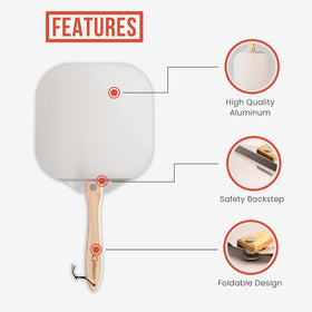 Extended 26-inch reach of Chef Pomodoro pizza peel reduces heat exposure