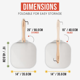 Foldable wooden handle on Chef Pomodoro pizza peel for compact storage