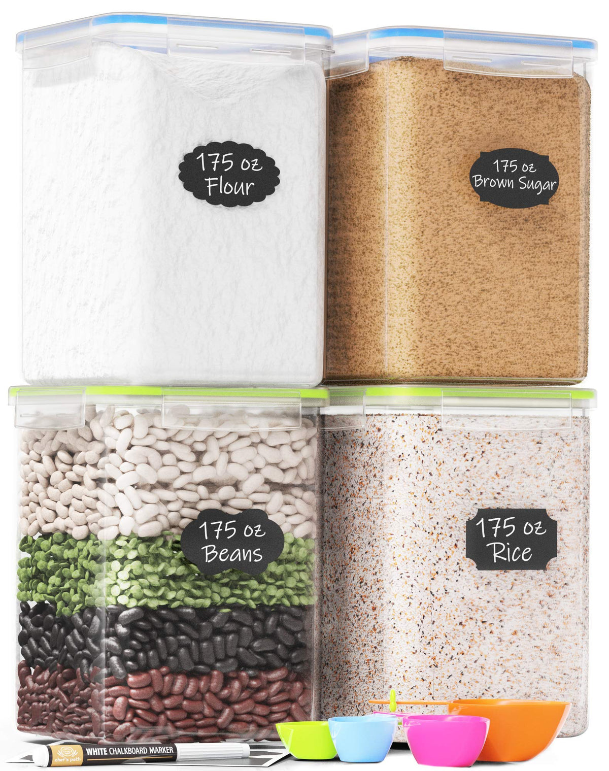 Chef's Path 4 extra-large airtight containers keep sugar, flour, and grains fresh.