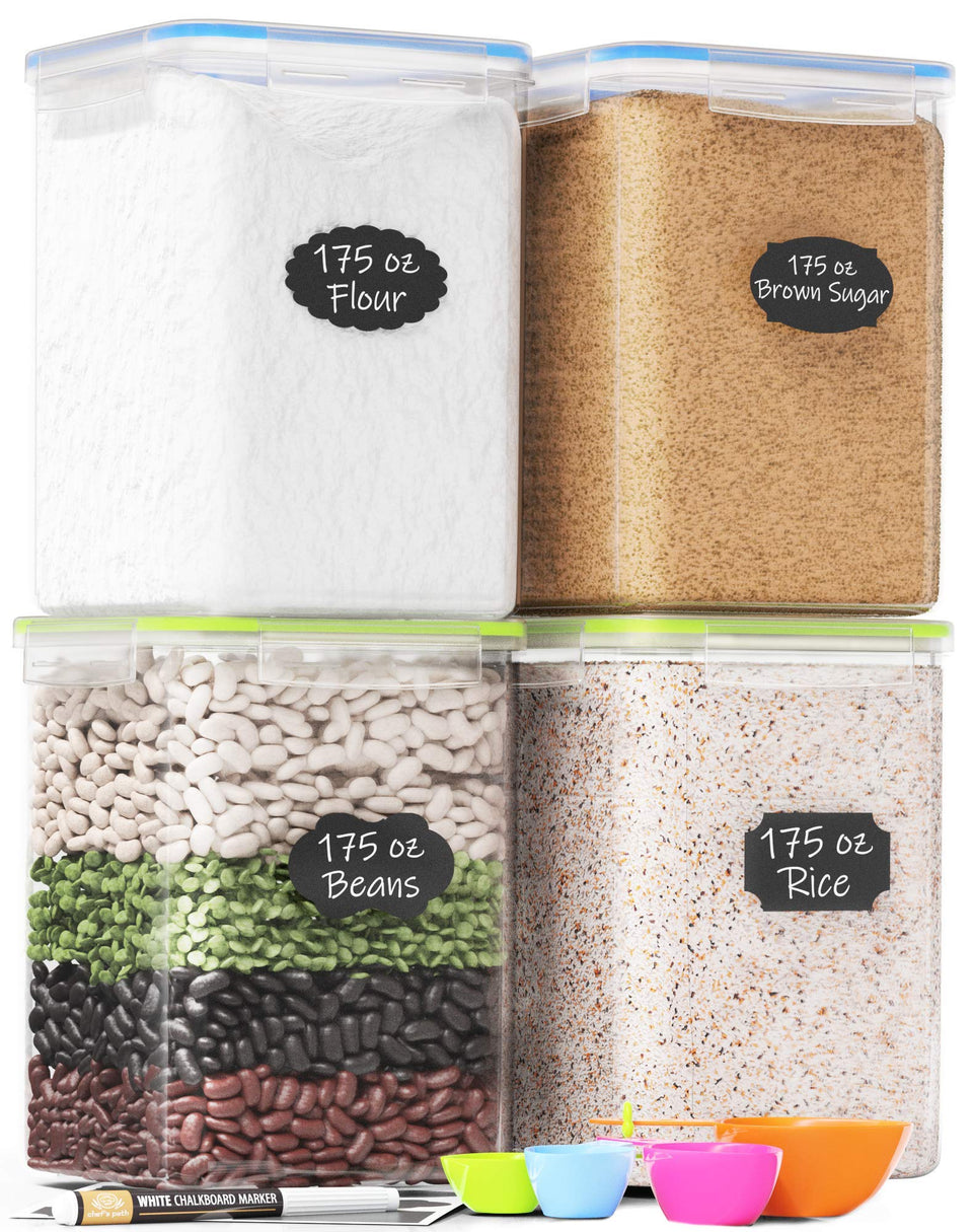 Chef's Path 4 extra-large airtight containers keep sugar, flour, and grains fresh.
