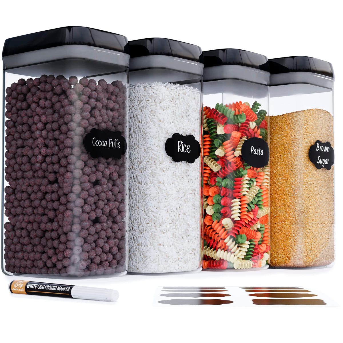 Chef's Path airtight food containers 4-piece set keeping pantry organized and fresh.