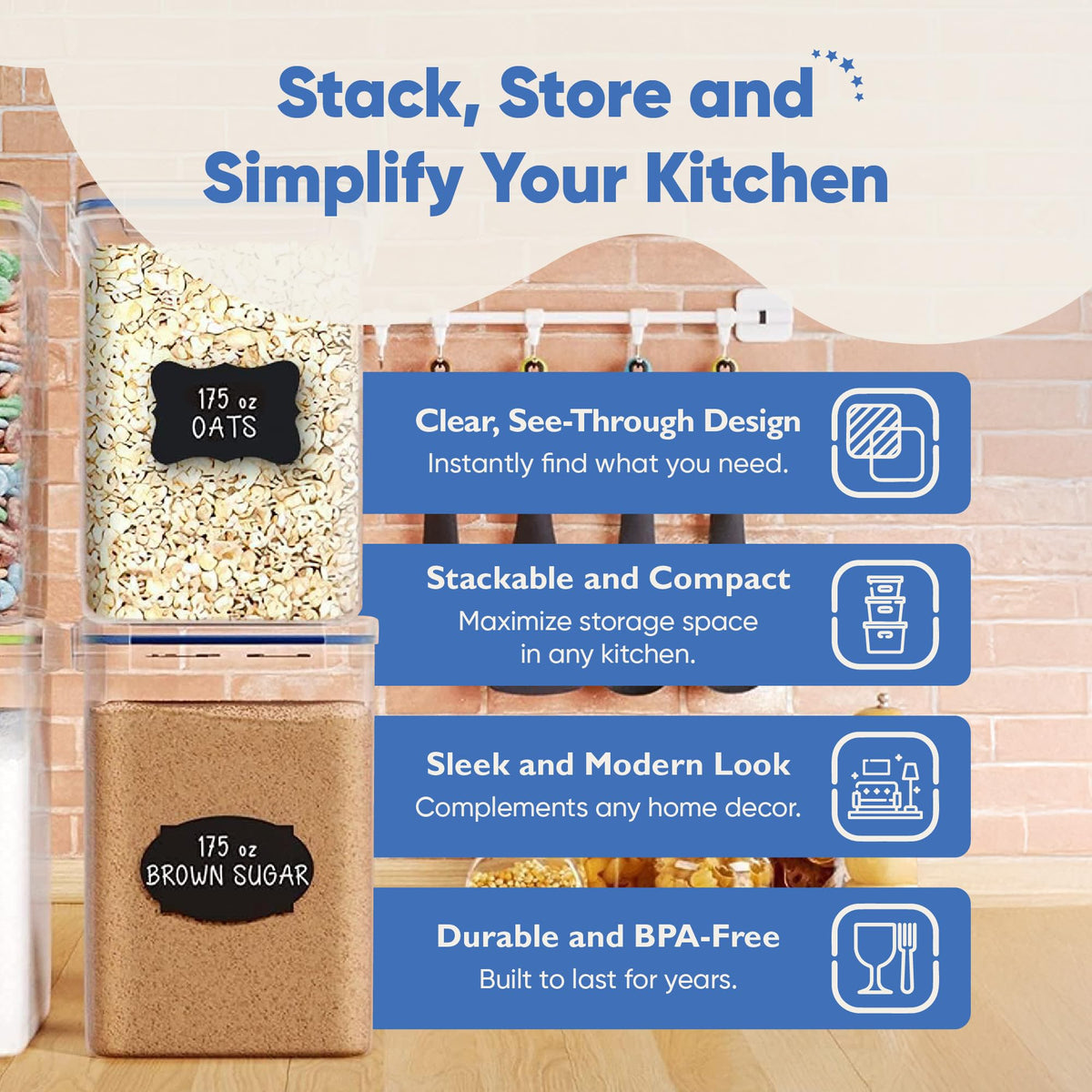 Chef's Path airtight lids with ABS plastic prevent leaks and keep contents fresh.