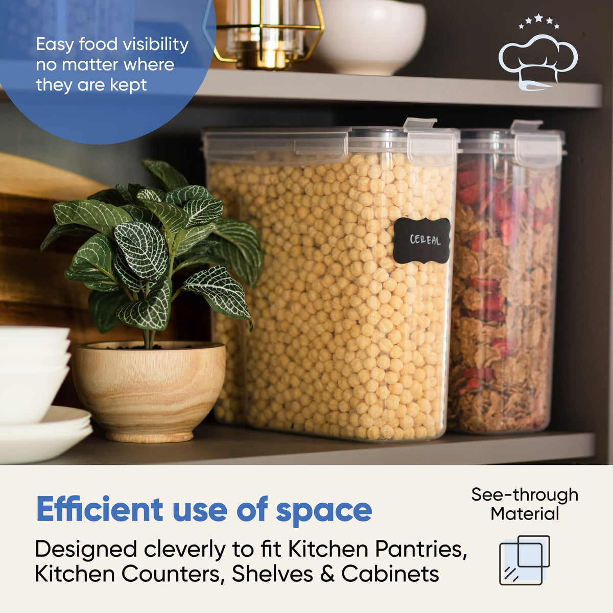 Chef's Path durable containers store oats, crackers, nuts.