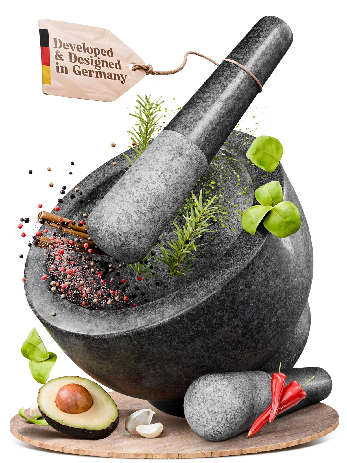 ChefSofi extralarge mortar with spacious chamber for large batches