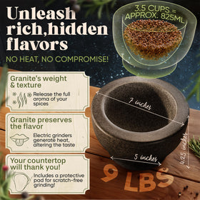 ChefSofi mortar and pestle granite interior texture aids quick crushing of herbs and spices
