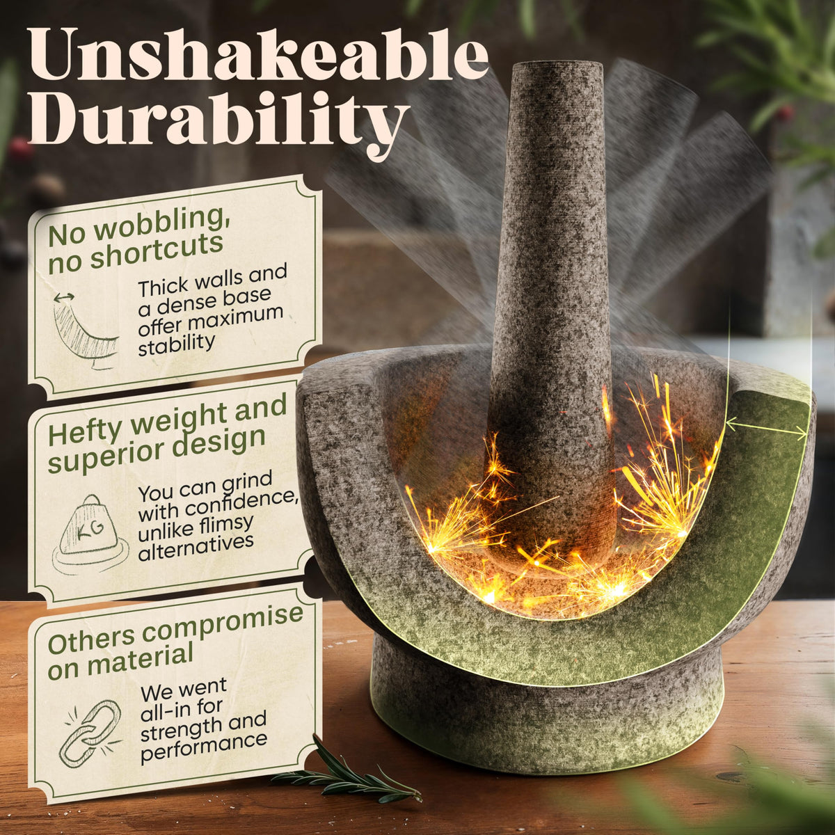 ChefSofi pestle in action shows swift pulverizing for sauces and pastes