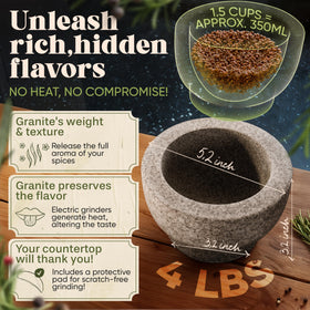 ChefSofi unpolished granite mortar interior friction enables efficient grinding