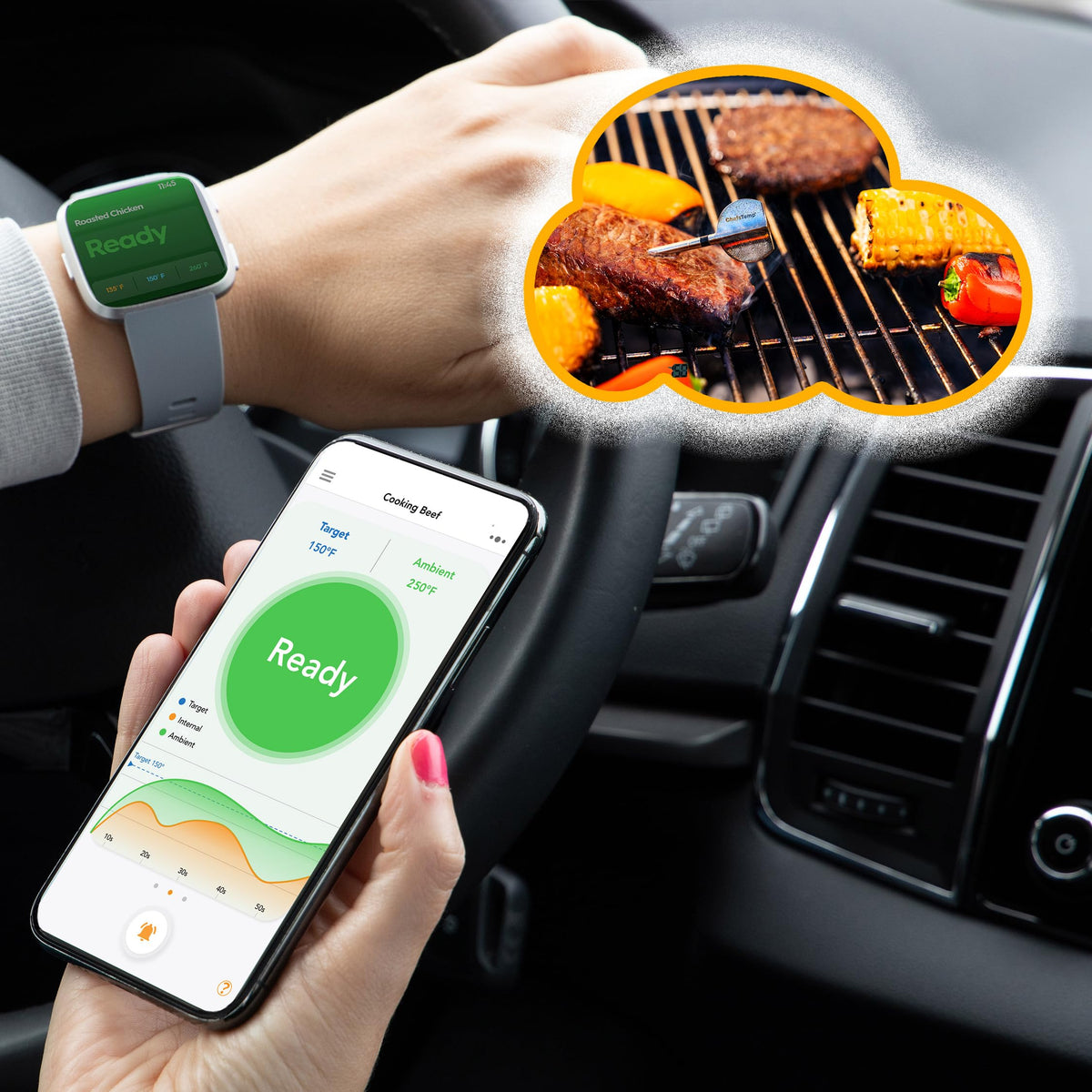 ChefsTemp ProTemp 2 Plus stand with 10,000 mAh battery for long cooking sessions.