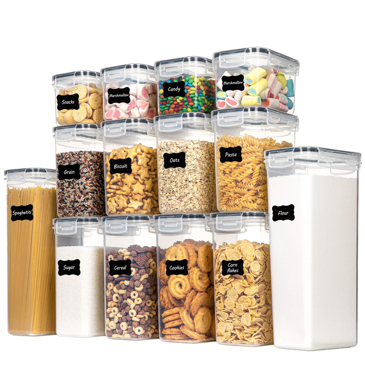 CHEFSTORY airtight containers set keeps pantry organized and contents fresh.