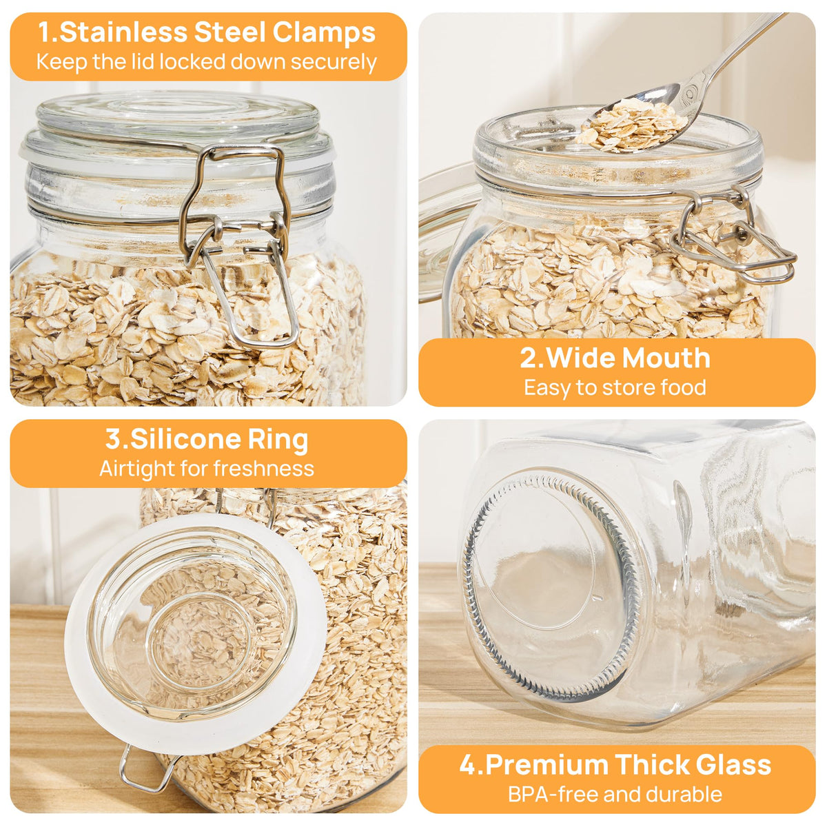 CHEFSTORY square jars fit countertops and cabinets for versatile kitchen storage.