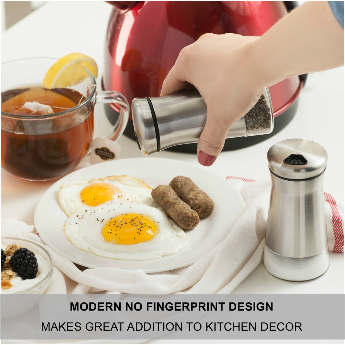 CHEFVANTAGE adjustable holes lid demonstrates three opening sizes for versatile pouring.