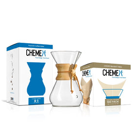 Chemex 8-Cup Classic Bundle on the counter for café-quality coffee.