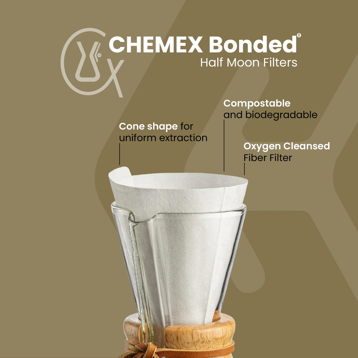 Chemex Half Moon requires no baskets or trays; easy cleanup after brewing.