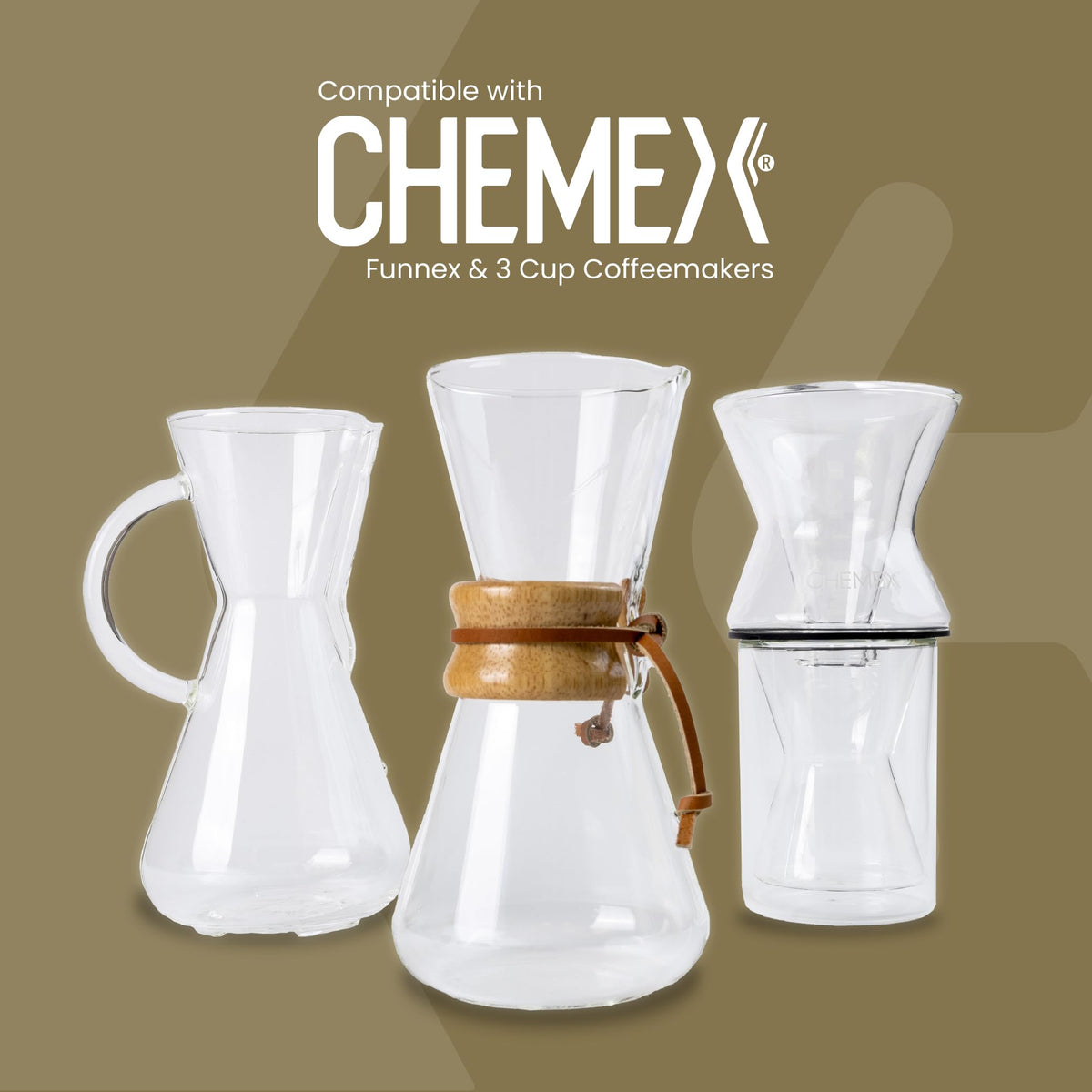 Chemex Half Moon cone-shape filter delivers uniform extraction for a balanced cup.