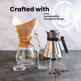 Chemex Half Moon thicker filter reduces bitterness and sediment for smoother coffee.