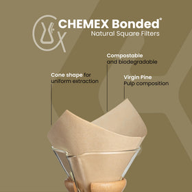 Chemex bonded filter natural square with exclusive packaging preserves freshness and is easy to store.