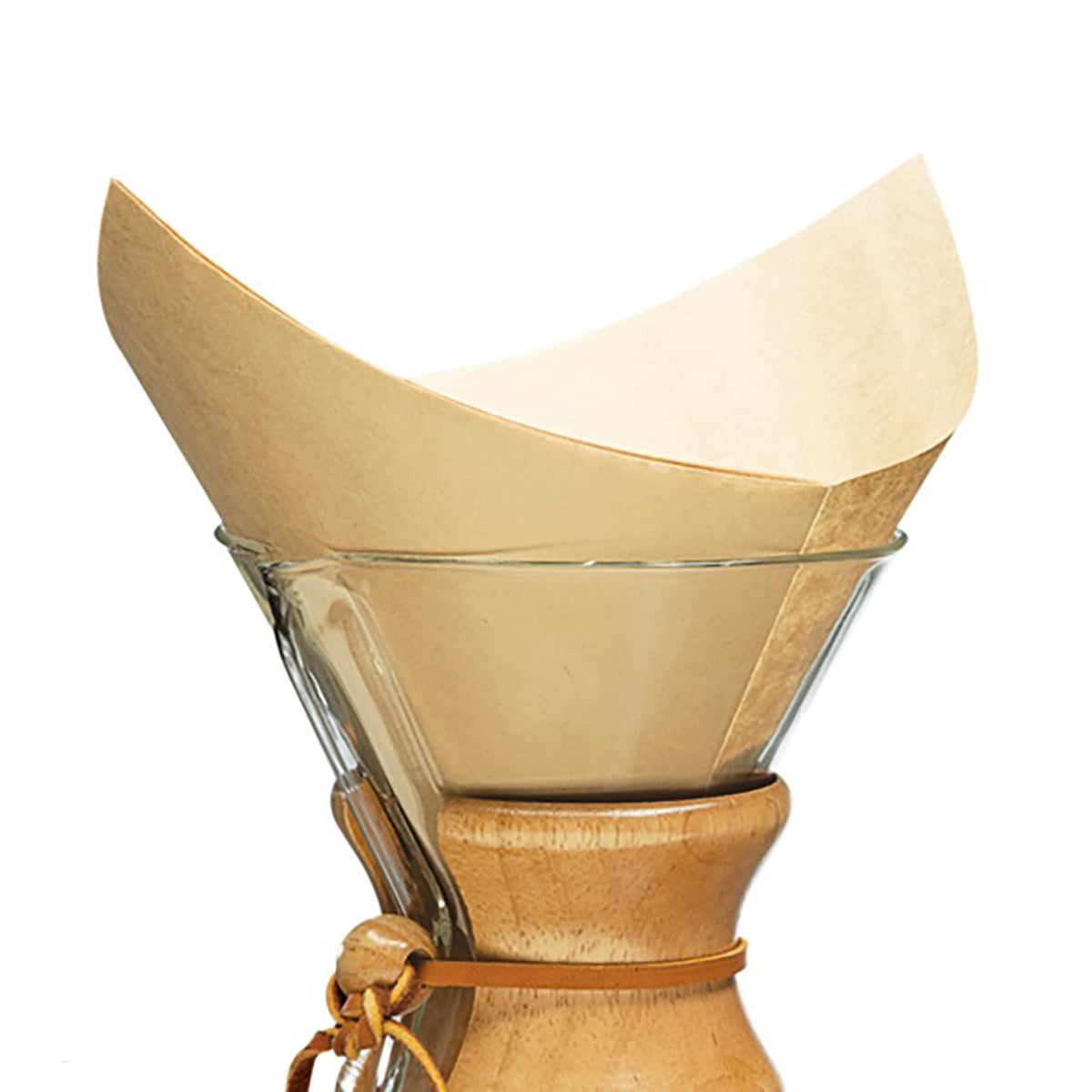 Chemex bundle includes 100-count square filters for clean extractions.