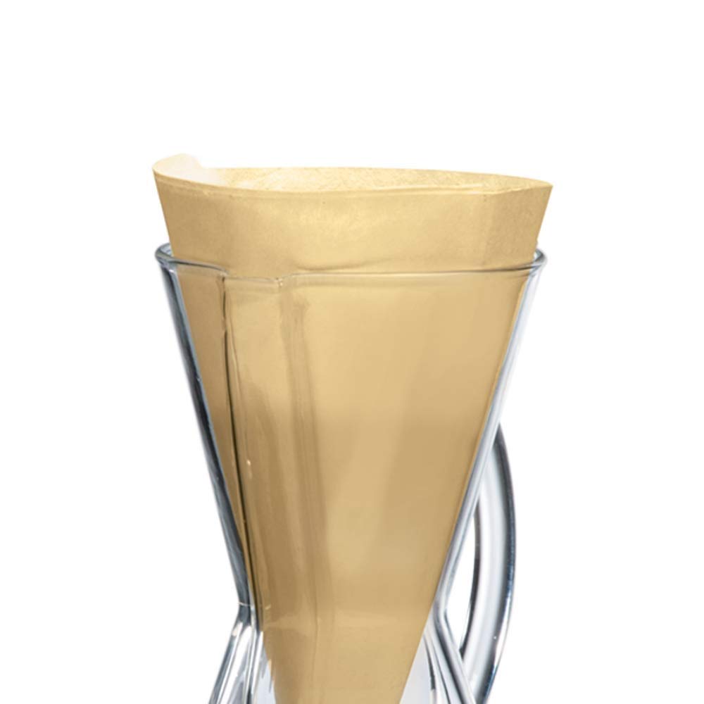 Chemex natural half moon filter ensures uniform extraction for a cleaner, smoother cup.