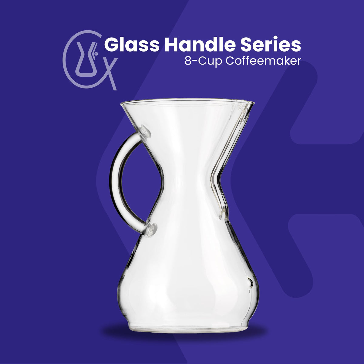 Chemex 8-cup pour-over with handle close-up emphasizes comfortable grip.