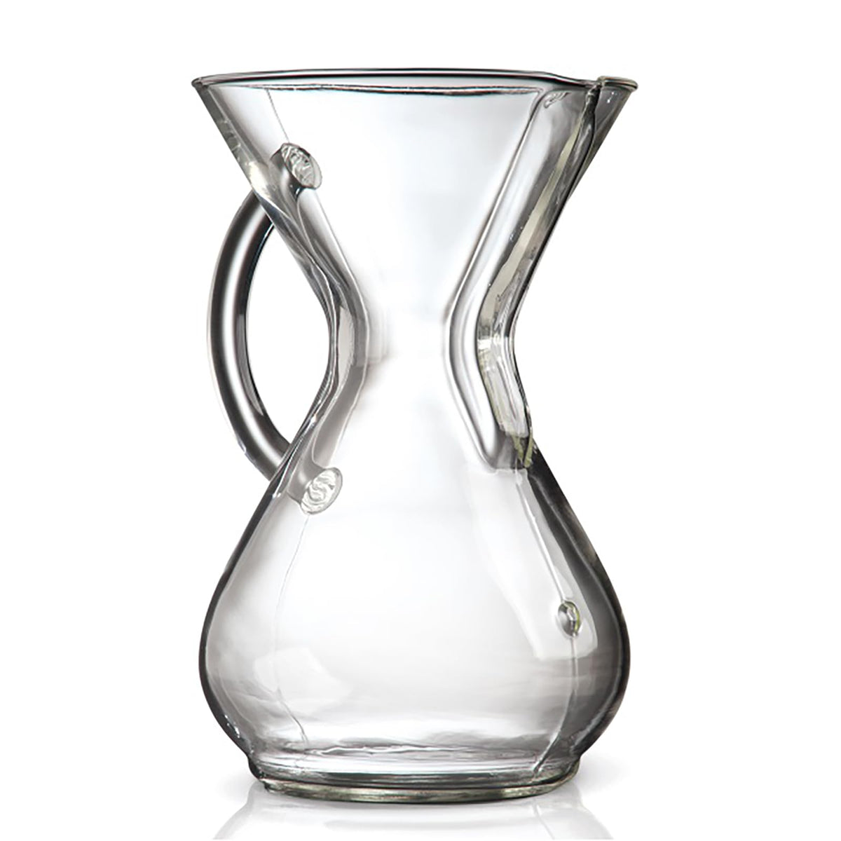 Chemex pour-over glass coffeemaker with glass handle for steady, stylish pours.
