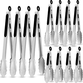 CHENGU 12-pack stainless steel tongs collection for versatile kitchen tasks.
