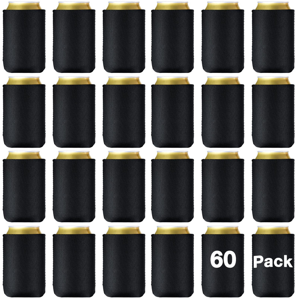 CHENGU 60-pack blank can cooler sleeves in vibrant colors for easy drink identification