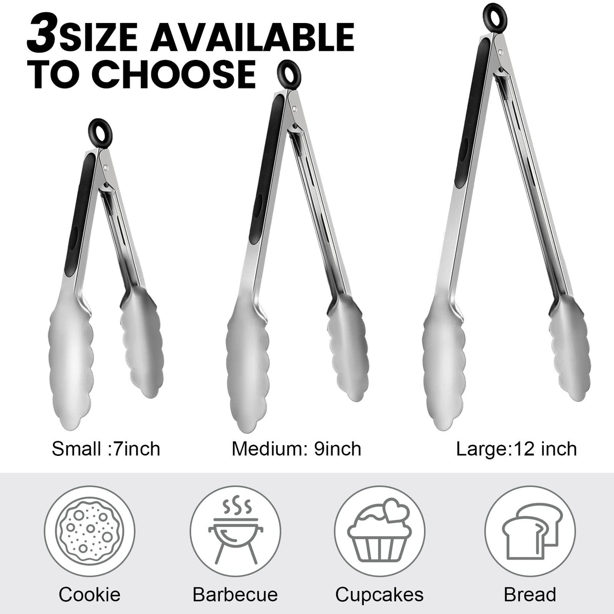 CHENGU 7-inch tongs with thumb grip for precise flipping.
