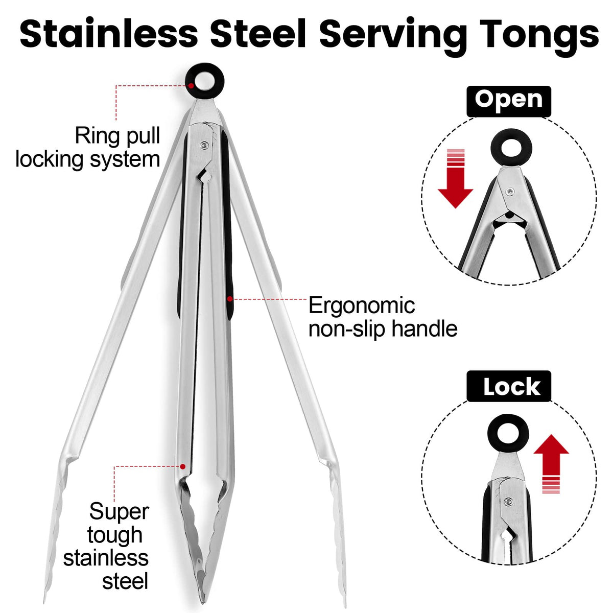 CHENGU 9-inch grilling tongs ideal for controlled turning.