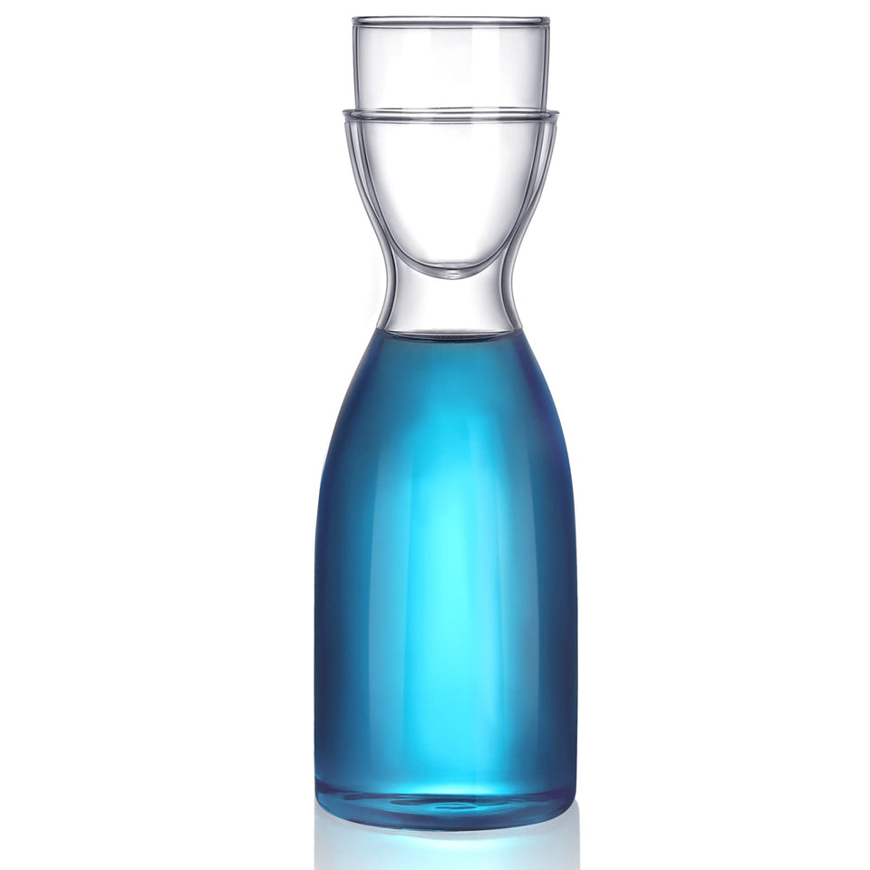 CHENGU bedside water carafe with pitcher keeps nightstand tidy and accessible.