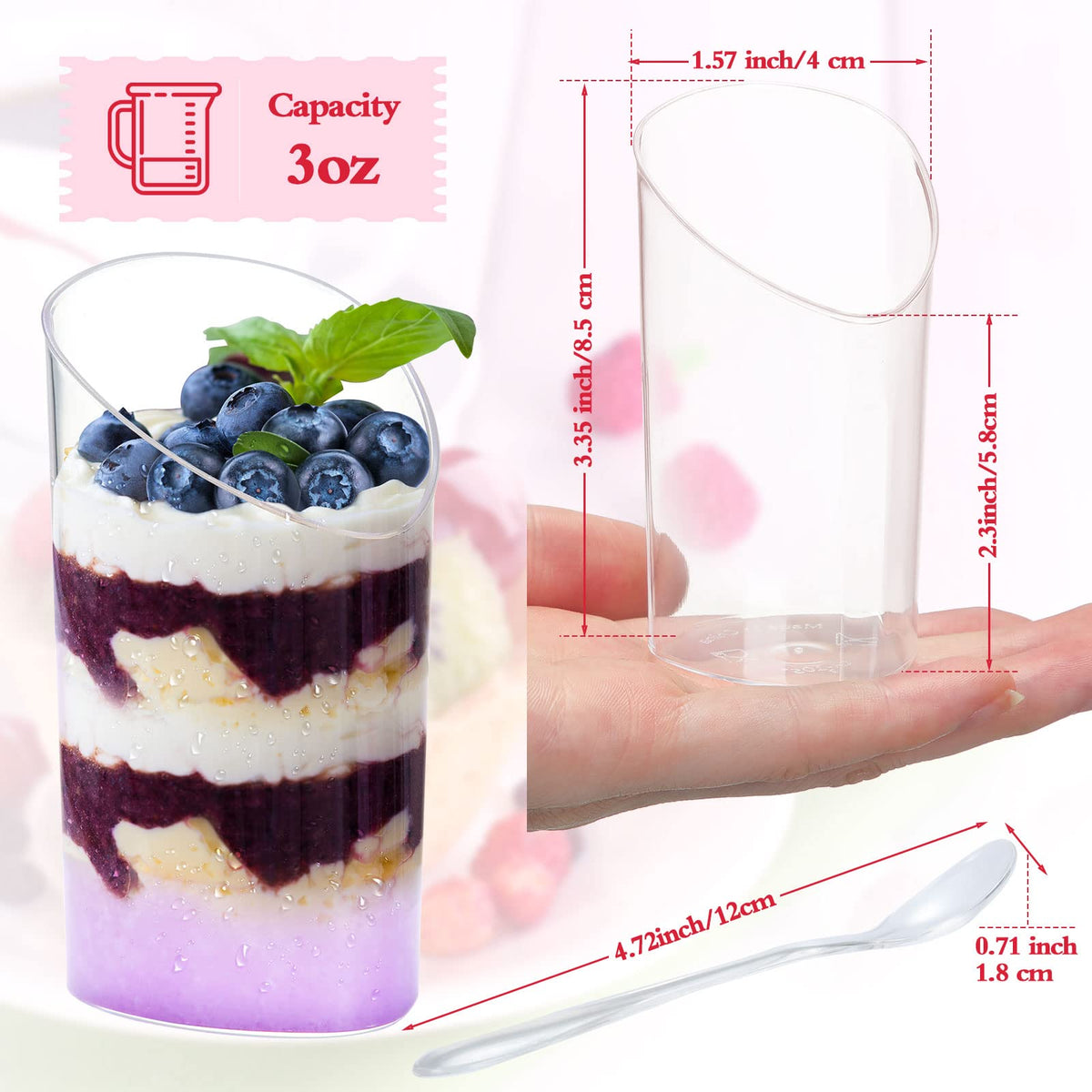 CHENGU clear plastic parfait cups offer sturdy, safe serving.
