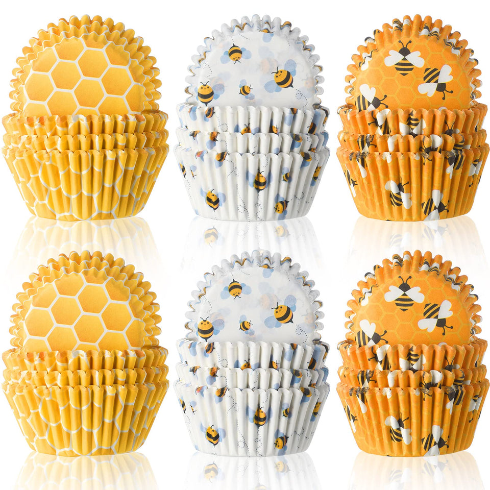 CHENGU honey-bee cupcake wrappers 300-count with bee pattern for festive baking.