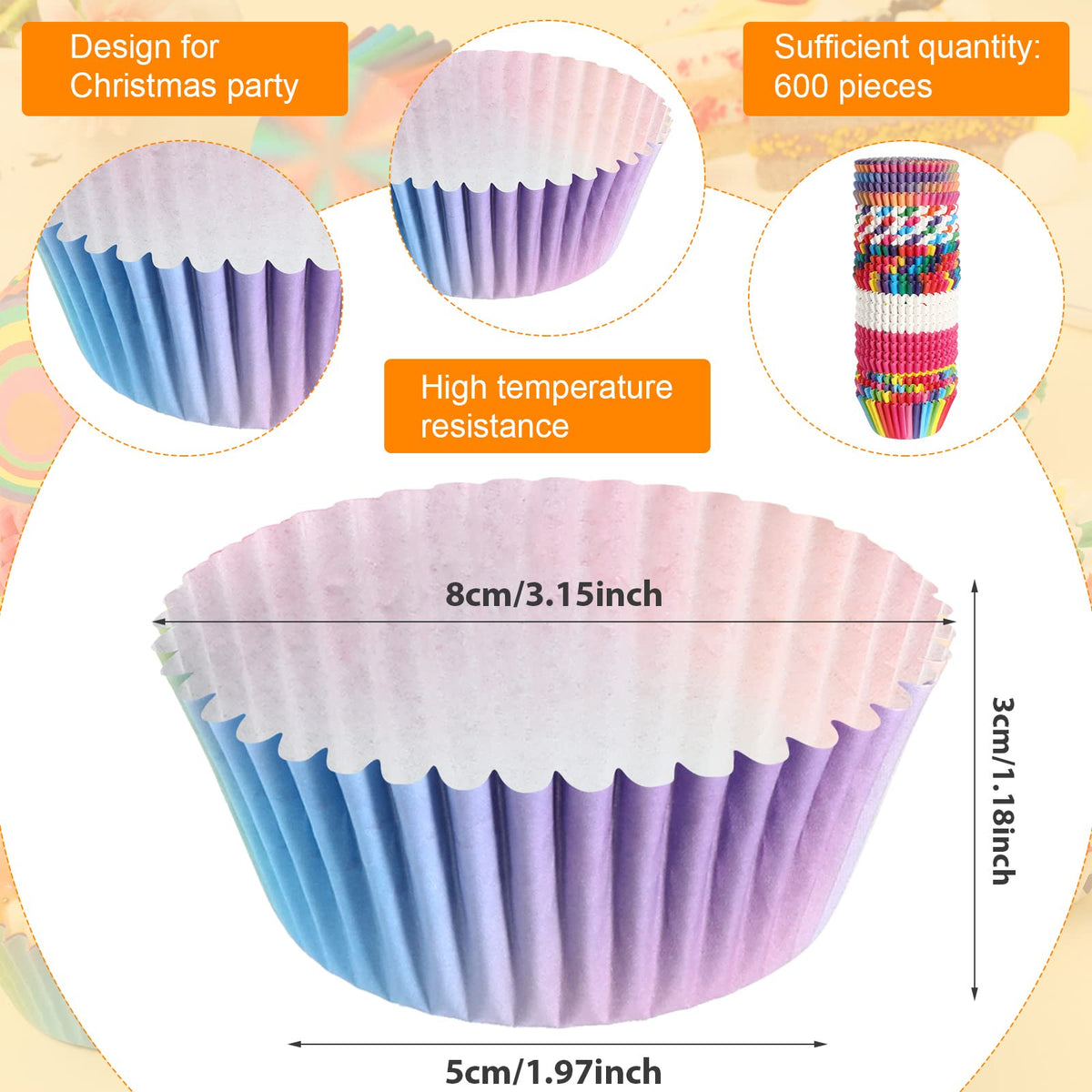 Chengu Rainbow Cupcake Liners in 6 styles for themed servings
