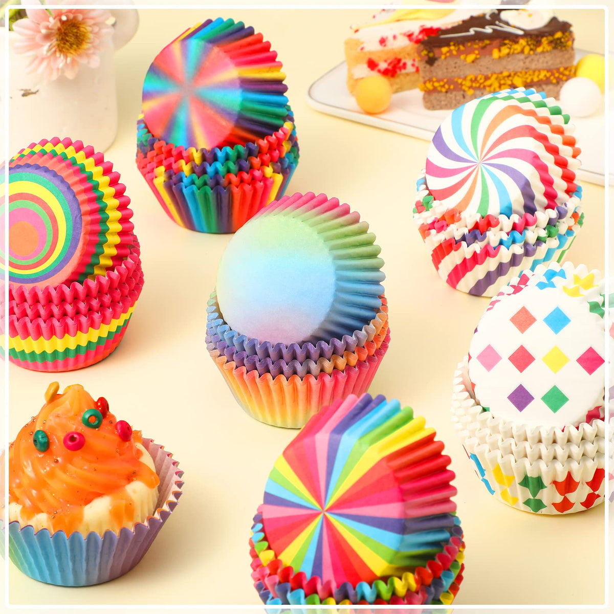 Chengu Rainbow Cupcake Liners oven-safe design for baking treats