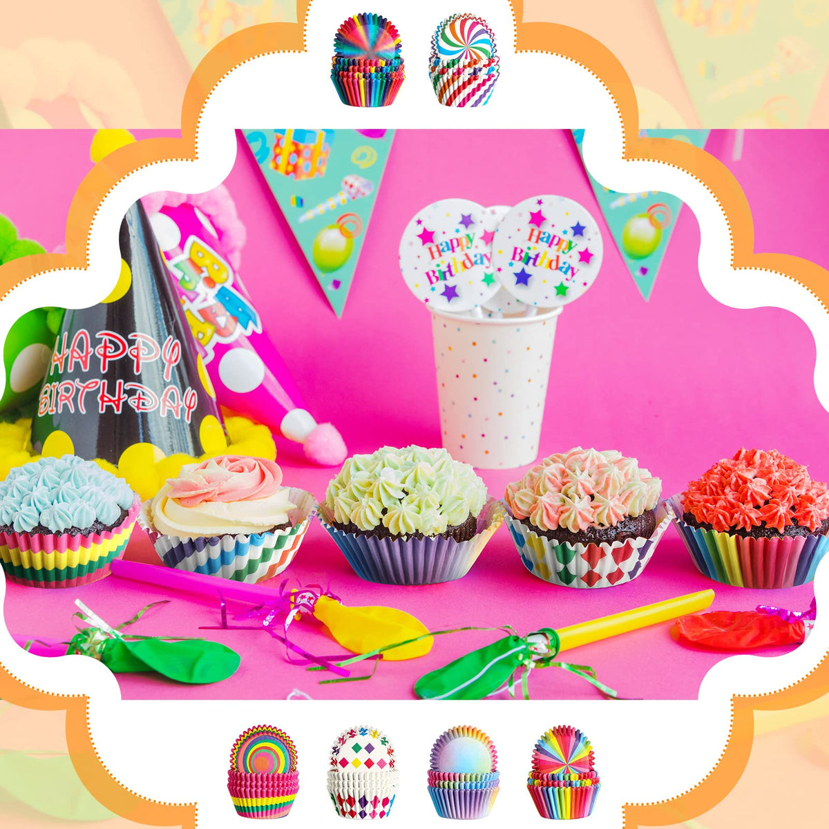 Chengu Rainbow Cupcake Liners size 5x3 cm fits small pastries