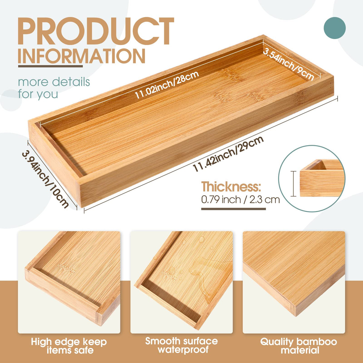 Chengu rectangular bamboo tray, raised edge helps prevent spills during service.
