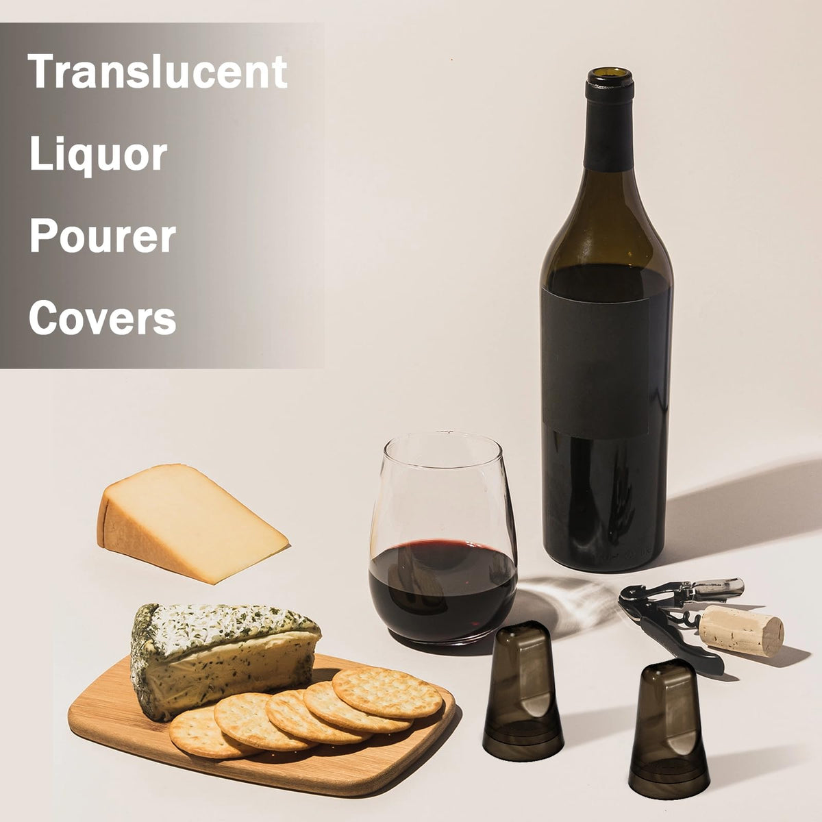 Translucent silicone caps provide durable, reusable bottle toppers.