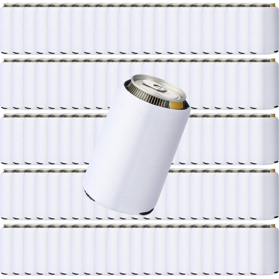 CHENGU white neoprene can sleeve on a 12oz can for insulation and grip