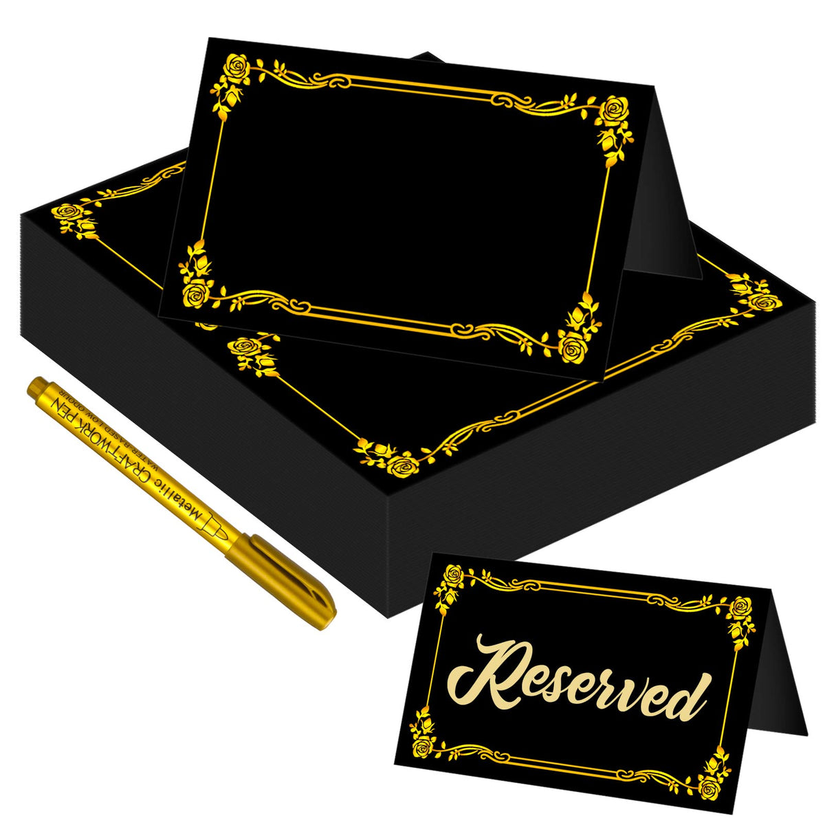 Chenkaiyang 100pc black place cards with gold foil border for elegant seating and crisp printing.