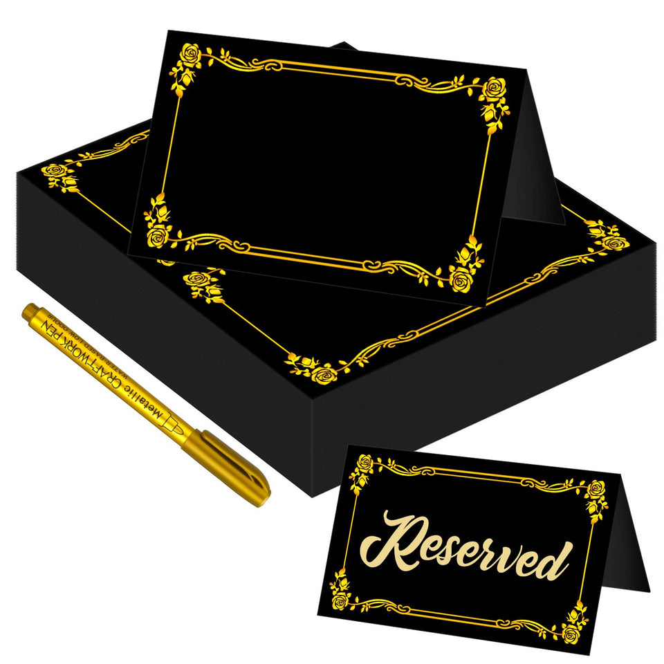 Chenkaiyang 100pc black place cards with gold foil border for elegant seating and crisp printing.