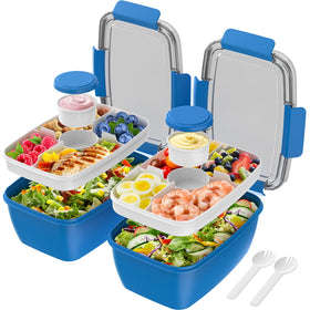 Cherrysea 2Pack salad lunch container blue with four compartments keeps meals organized